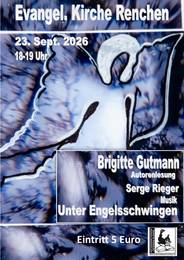 Plakat in verschiedenen Blautönen und weiß. In der Mitte ist ein Engel zu sehen. Oben und unten Text der aus die Veranstaltung hinweist.