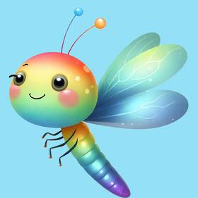 Quelle: Eva Graf Regenbogenfarbiges Glühwürmchen mit großem Kopf und Flügel