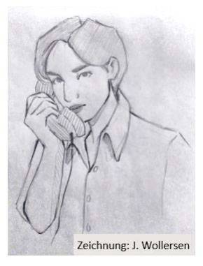 Quelle: J. Wollersen Bleistiftzeichnung - Frau am Telefon